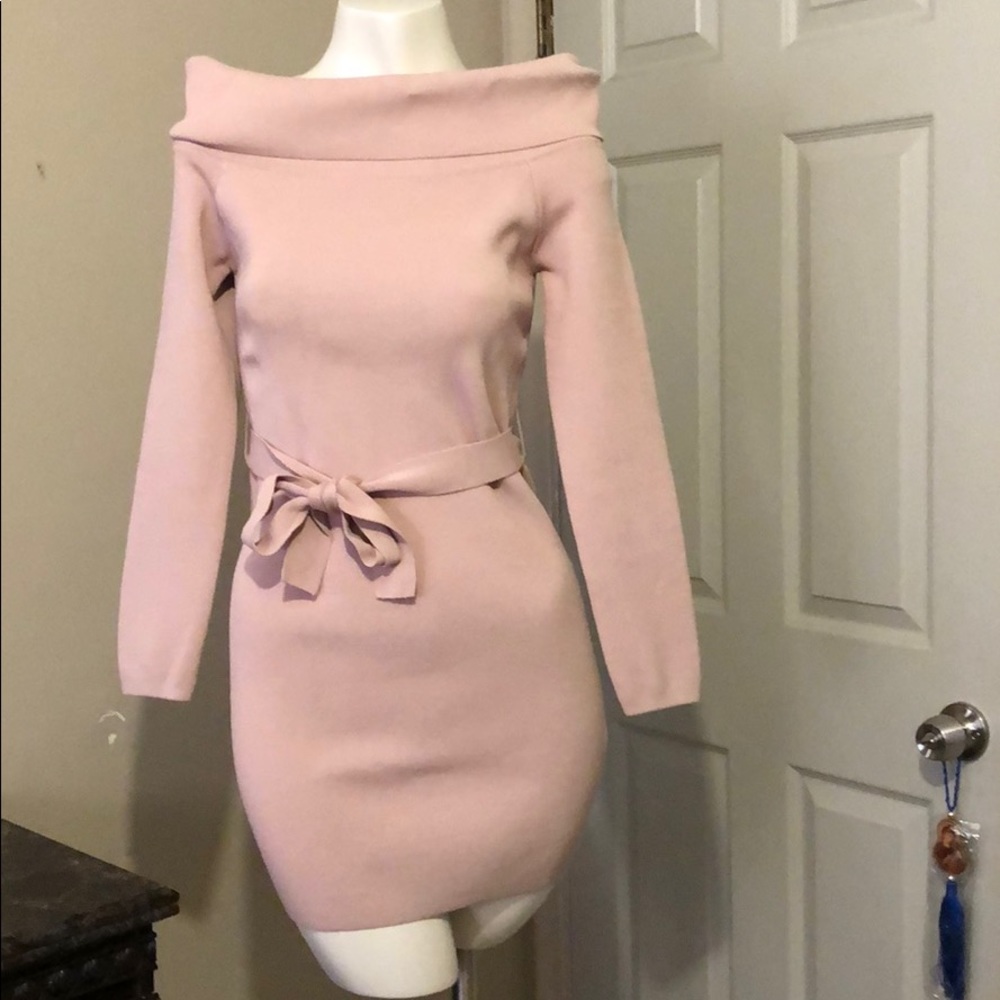 Thick ribbed bodycon off the shoulder dress